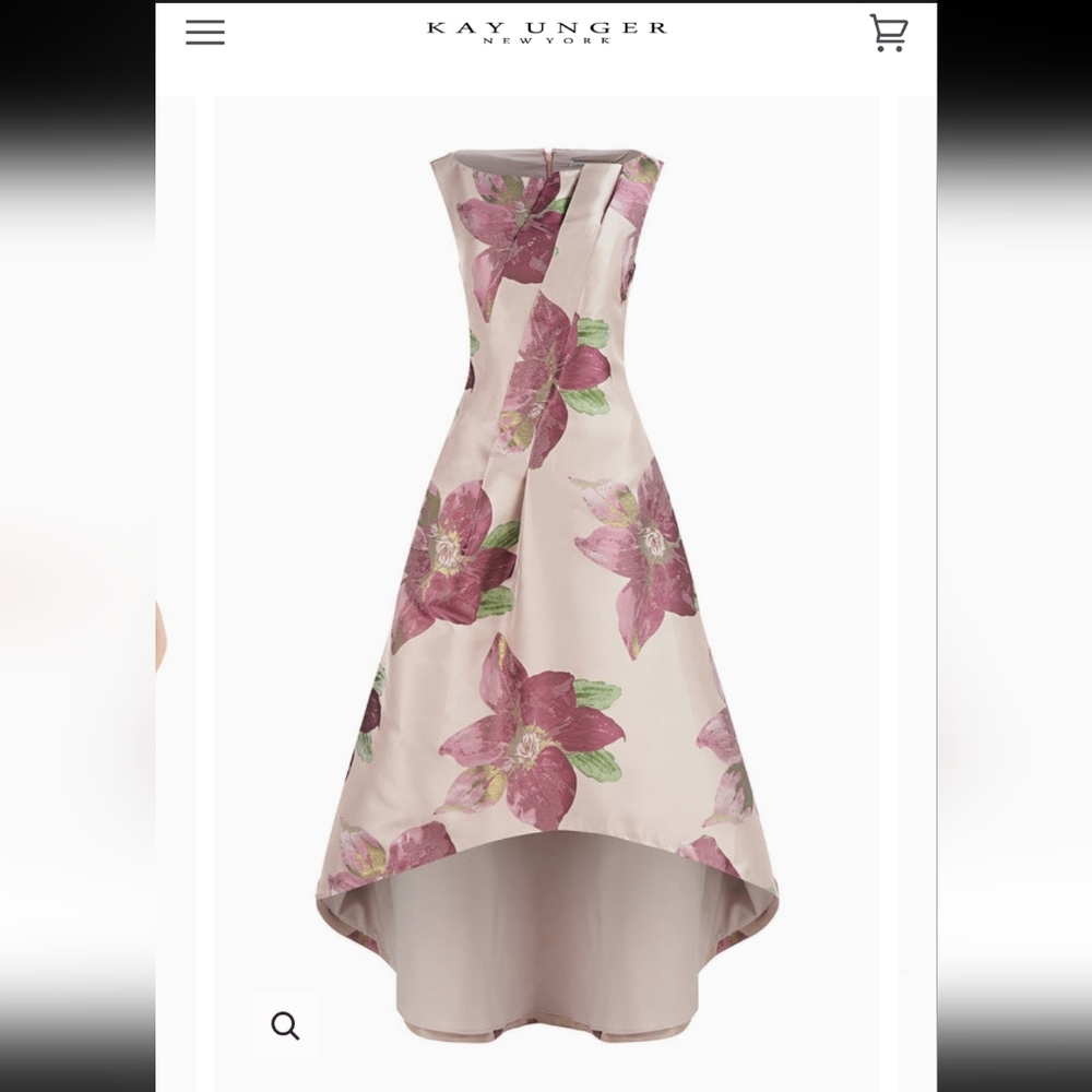 NWUT KAY  UNGER NEW YORK PALMER FLORAL JACQUARD HI-LOW GOWN - Picture 15 of 15